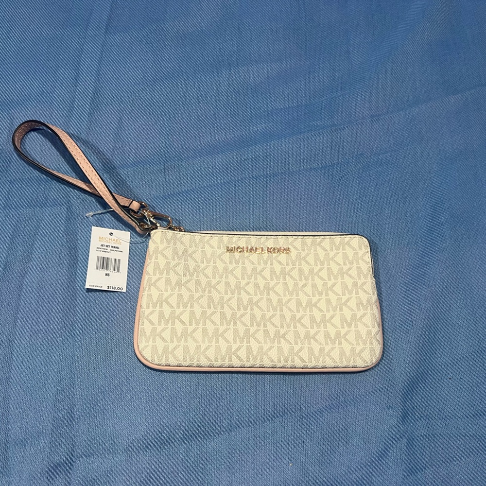 Michael Kors Beige and Gold Wristlet